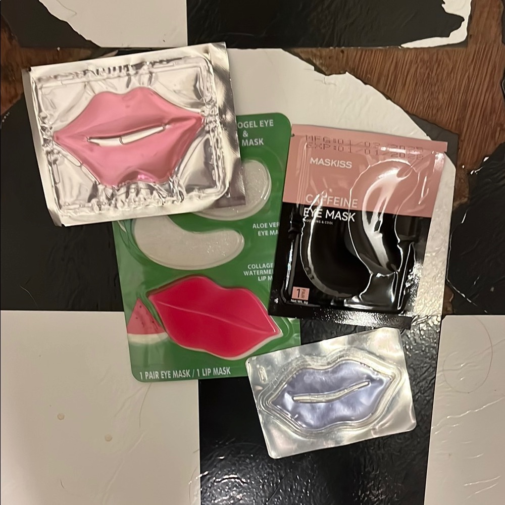 Lip and Eye Mask Bundle Set - Pink, Green, Black, Silver Packages
